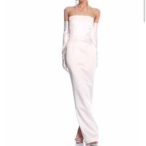 Bronx and Banco White Strapless Slit Gown